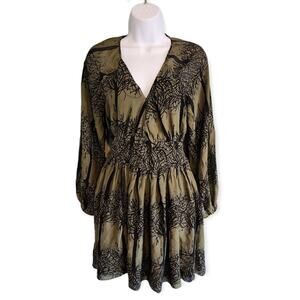 Mara Hoffman Olive Green Silk Dress with Tree Pattern Size Small